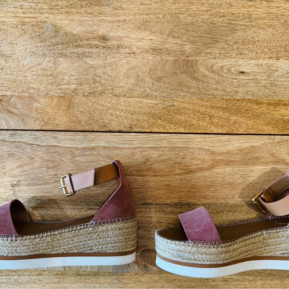 SEE BY CHLOE GLYN PLATFORM ESPADRILLE SANDALS PINK SUEDE & TAN LEATHER SIZE 42 - Picture 4 of 9